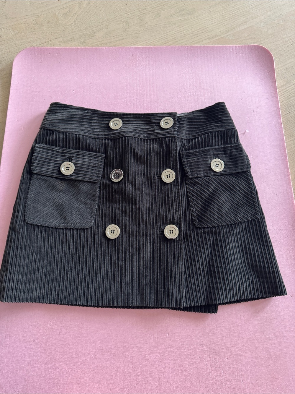 Milly Black Corduroy Double-Button Mini Skirt